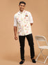 Men's Cream Base Multi Printed Cotton Blend Nehru Jacket